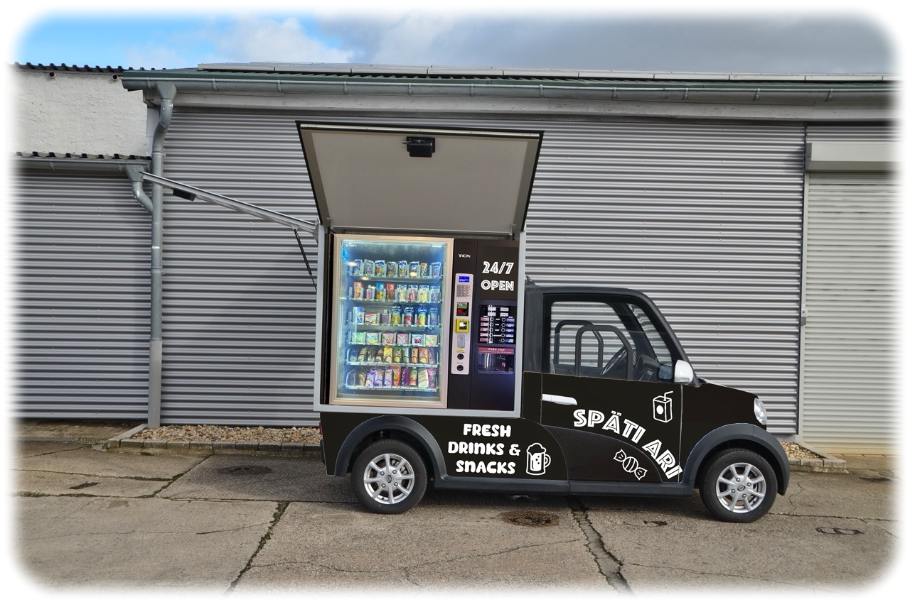 Als rollenden automatischen Spätverkauf bewirbt Ari Motors aus Borna den "Späti"-Stromer. Foto: Ari Motors