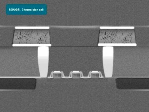Aufbau eines SRAM-Transistors unter dem Elektronenmikroskop. Abb.: Anvo