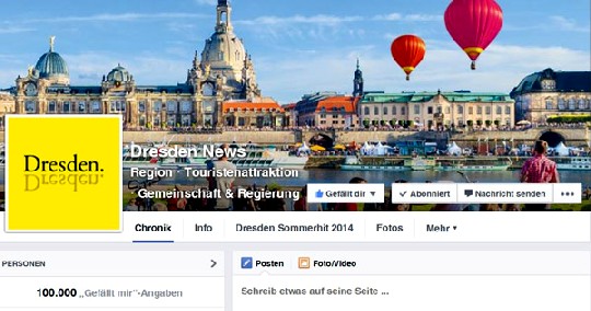 Die Dresden-Vermarkter freuen sich, denn sie haben auf Facebook jetzt über 100.000 Fans. BSF: DMG