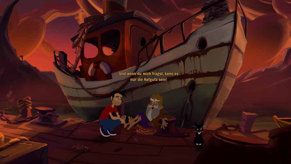 In einem Adventure auf Lucasarts-Spuren darf natürlich auch ein versoffener Seebär nicht fehlen. Bildschirmfoto aus "Gibbous – A Cthulhu Adventure": hw