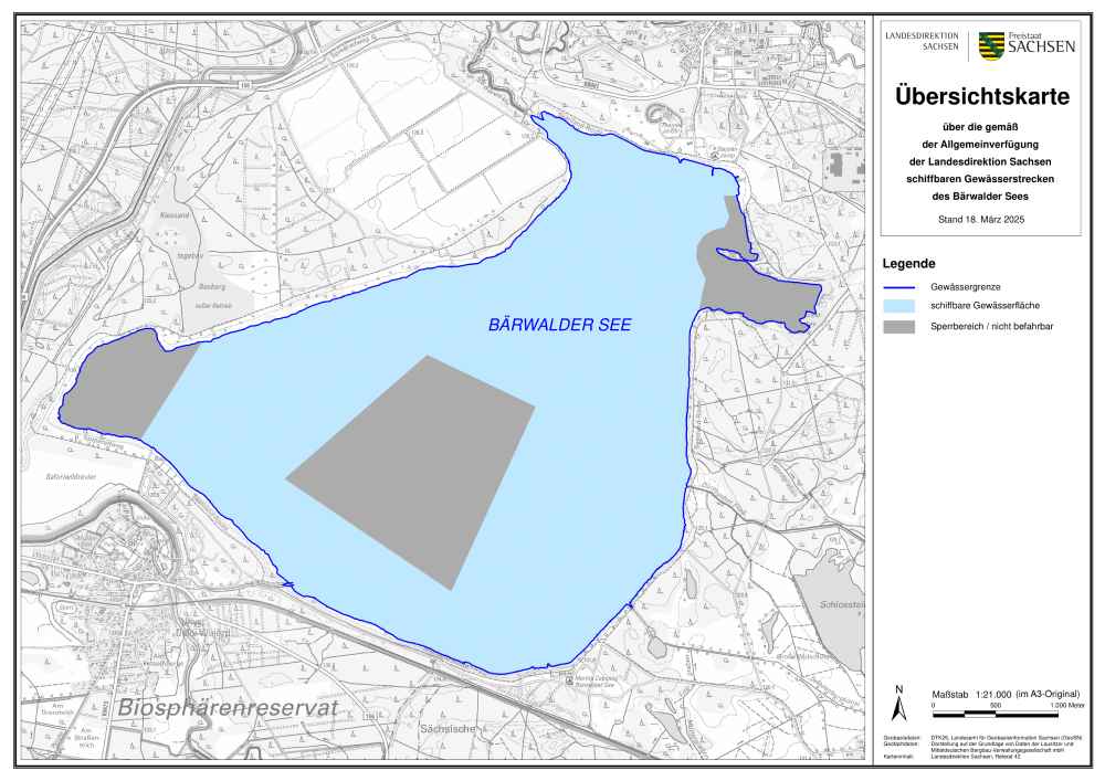 Übersichtskarte Schiffbarkeit Bärwalder See. Karte: Landesdirektion Sachsen