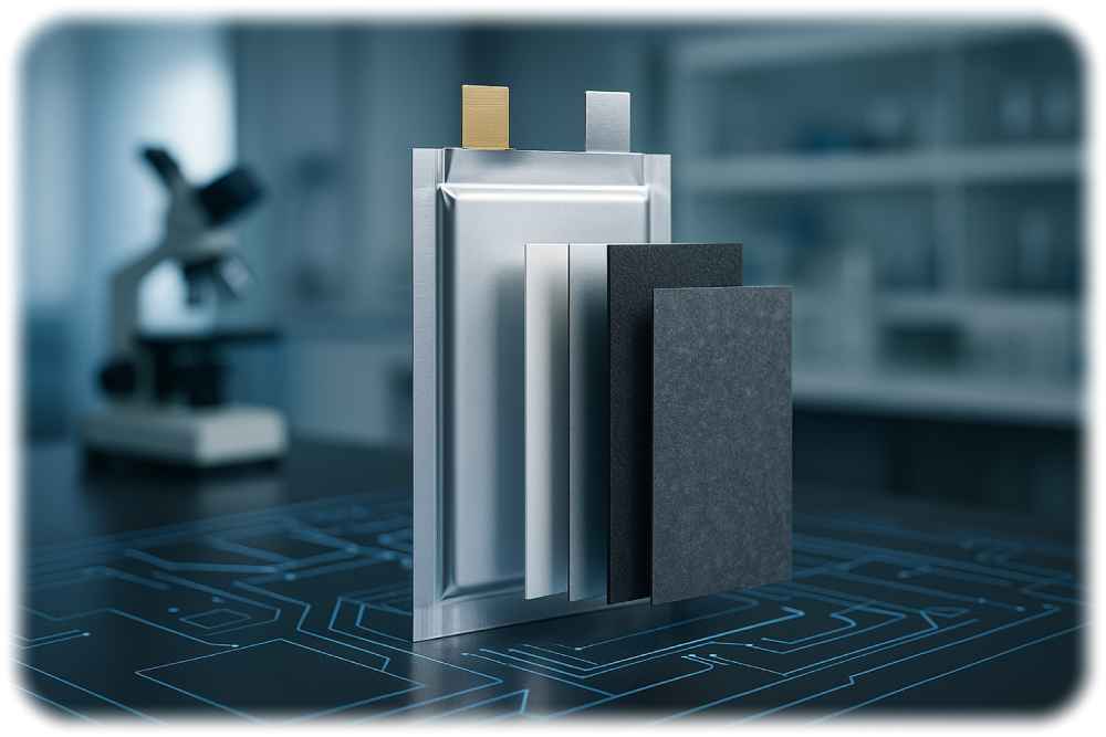 Lithium-Schwefel-Zellen mit Festkörperelektrolyten. Visualisierung: KI-Bild, Fraunhofer-IWS