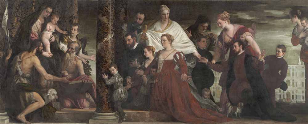Veronese, Paolo: Die Madonna der Familie Cuccina, um 1571,  Öl auf Leinwand, 167 x 416 cm, Gemäldegalerie Alte Meister, © Staatliche Kunstsammlungen Dresden, Foto: Herbert Boswank