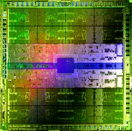 Blick auf einen Tesla-Fermi-Chip ohne Gehäuse. Foto: Nvidia