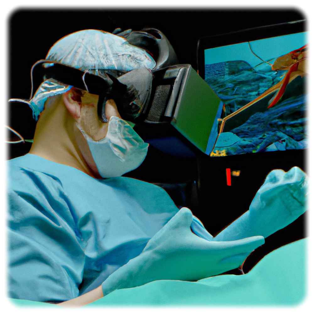 Mit Datenbrillen und Force-Feedback-Knochen sollen junge Chirurgen künftig ihr Handwerk üben. Visualisierung: Dall-E