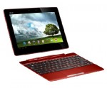 Wird per Klick zum Netbook mit Tastatur: Das Asus-Tablet "Transformer Pad" - hier in der roten Variante. Abb.: Asus