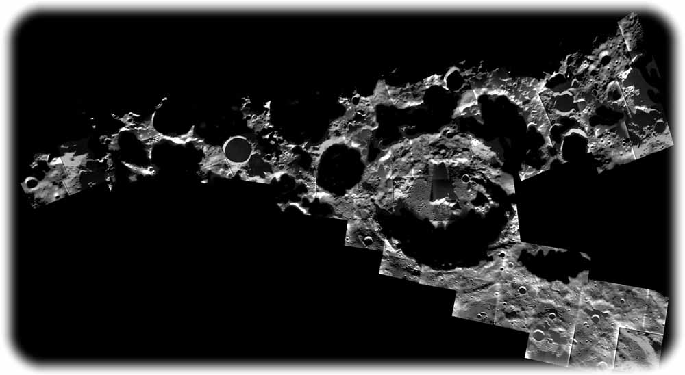 Krater in der Nähe des Mond-Südpols. ESA/SMART-1/AMIE camera team; image mosaic: M. Ellouzi/B. Foing, CC BY-SA 3.0 IGO