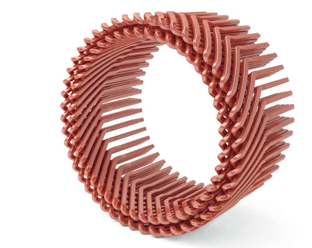 Eine Kupferwicklung in Hairpin-Technik für einen Elektromotor aus dem 3D-Drucker. Foto: Additive Drives