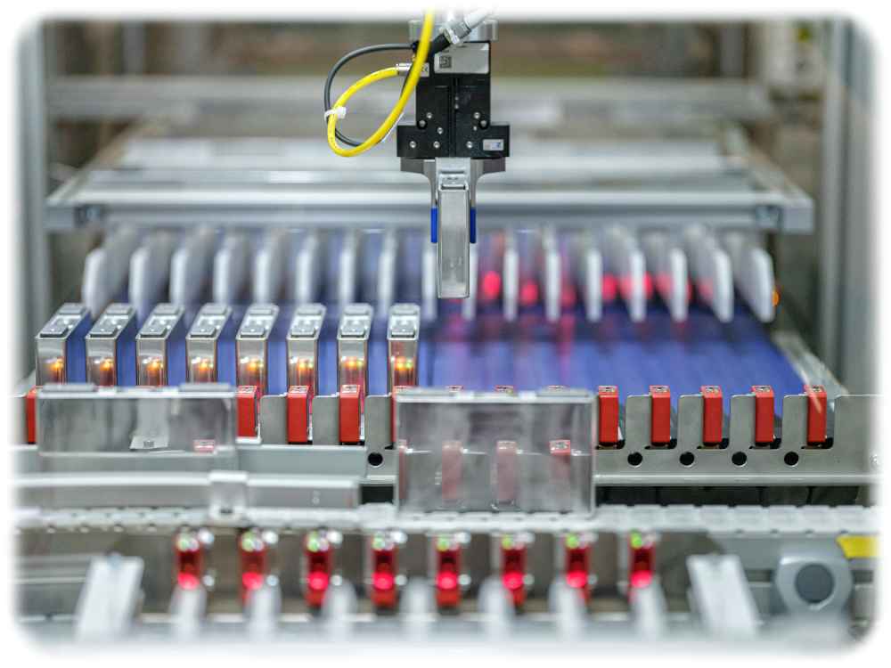 Blick in die Akku-Produktion im BMW-Werk Leipzig. Hier im Bild werden gerade die Zellen vereinzelt. Foto: BMW