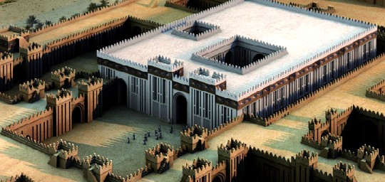 Computervisualisierung des in seleukidischer Zeit entstandenen Tempels für den Himmelsgott An in Uruk. Visualisierung:  artefacts-berlin.de