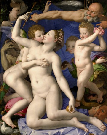 Angelo Bronzinos (1503-1572) "Allegorie der Liebe" spiegelt, wie nahe Freude und Leid beieinander liegen - und spielt in David Mitchells "Bone Clocks" eine wichtige Rolle. Foto: The Yorck Project: 10.000 Meisterwerke der Malerei, Wikipedia, gemeinfrei