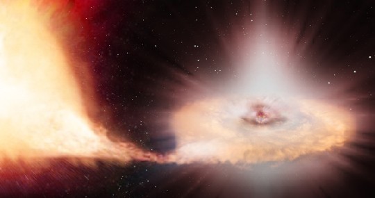 Künstlerische Visualisierung der 1a-Supernova in einem Doppelstern-System. Visualisierung: ESA/ATG medialab/C. Carreau