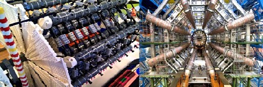 Links der Lego-Atlas, rechts das Original im CERN. Fotos (2): Sascha Mehlhase, CERN