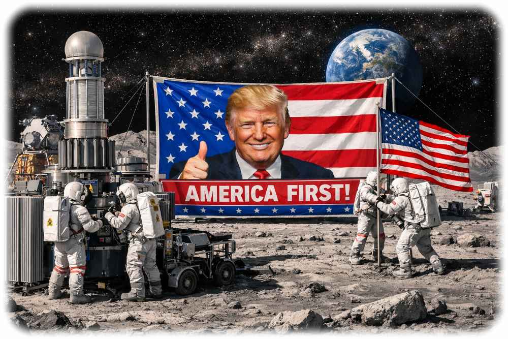 So stellt sich eine KI den US-Atomreaktor auf dem Mond vor. Visualisierung: KI ChatGPT, Prompt: Heiko Weckbrodt