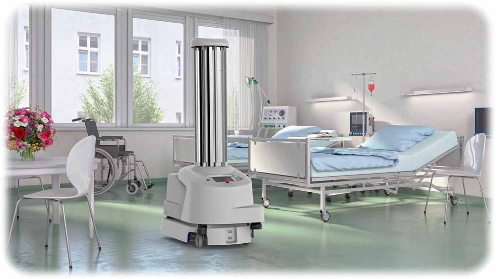 Der UVD-Roboter von Blue Ocean Robotics tötet in Krankenhäusern die Keime in Patientenzimmern. Foto. Blue Ocean Robotics