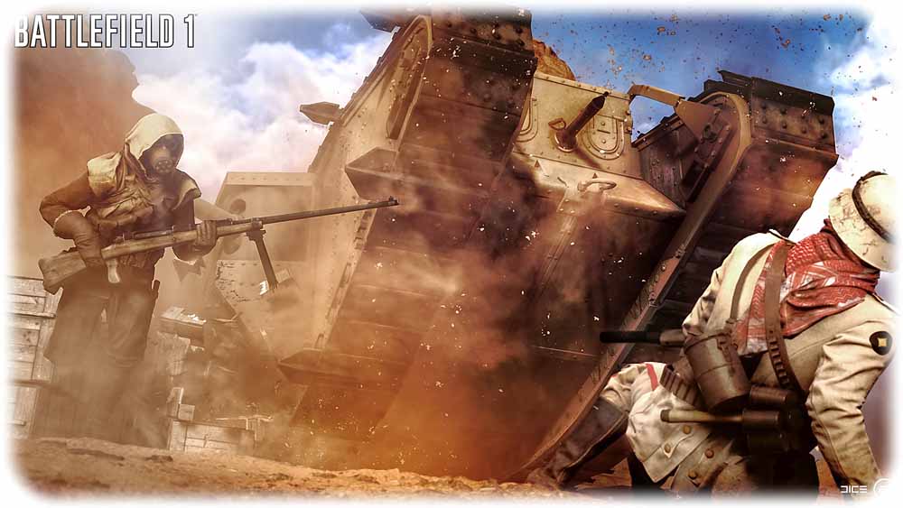 Battlefield 1 schleudert den Spieler in den I. Weltkrieg - und mitten zwischen die frühen Mark-Panzer der Briten. Abb.: EA/ Dice