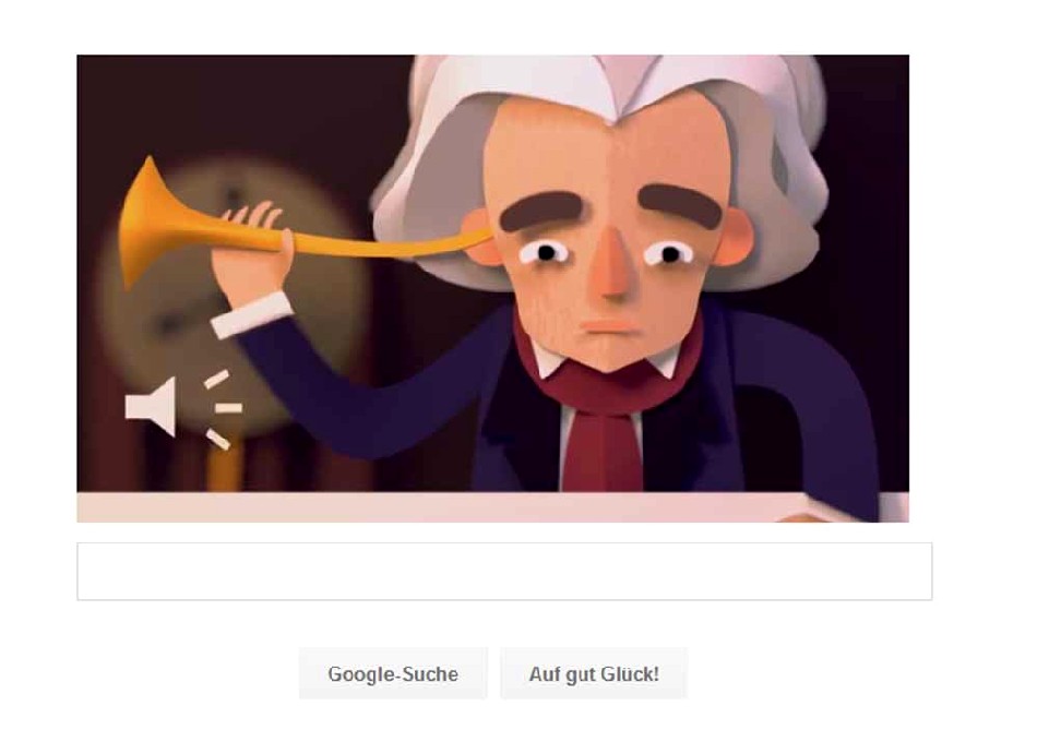 Beethoven wird neugierig und macht sich im heutigen Google Doodle auf den Weg durch das nächtliche Wien - und stolpert dabei ziemlich herum. Abb.: Bildschirmfoto Google