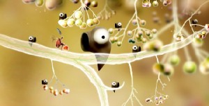 Unsere fünf winzigen Freunde (l.) müssen auf ihrer Baumpflanzungsmission allerlei Rätsel lösen. Abb.: Daedalic