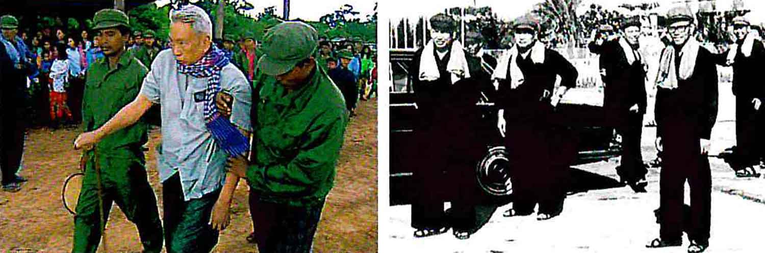 Pol Pot nach seiner Gefangennahme (links) und als "Bruder Nummer 1" (links auf dem rechten Bild). Abb.: Absolut Medien