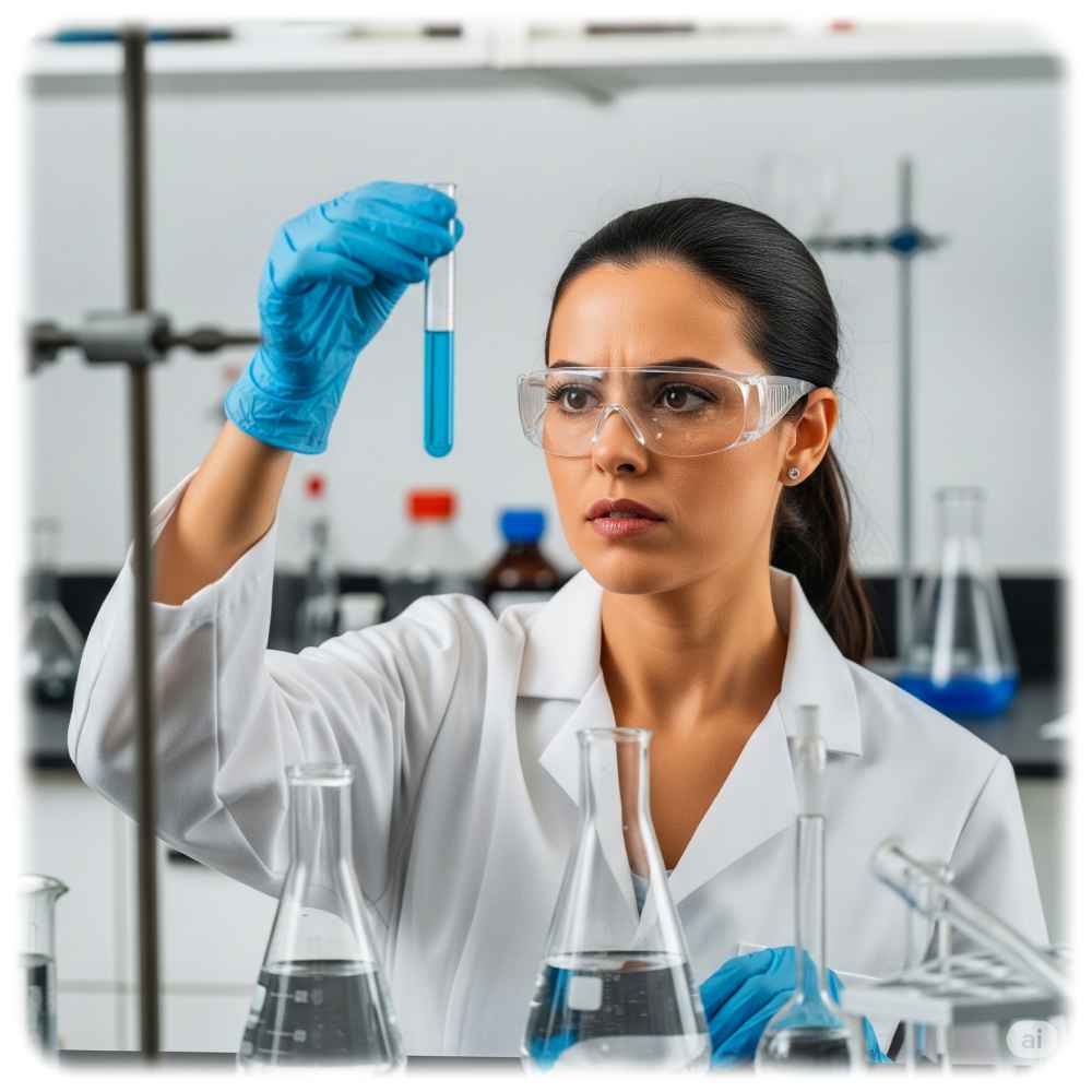 Themenfoto Chemielabor - jede Ähnlichkeit mit existierenden Personen ist zufällig und nicht beabsichtigt. Abb.: Gemini, Prompt: Heiko Weckbrodt