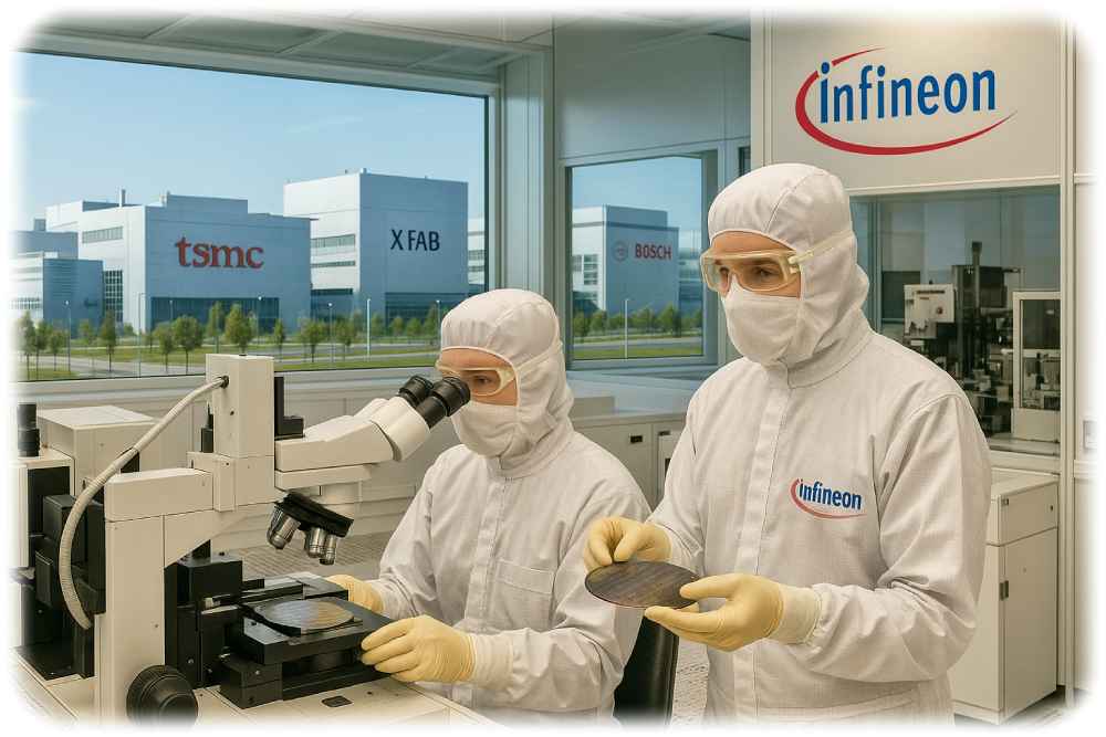 Die KI-Collage symbolisiert die technologische Vielfalt am Mikroelektronik-Standort Dresden. Komposition: KI ChatGPT, Dall-E, Prompt: Heiko Weckbrodt