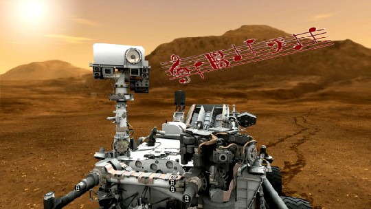 Musiziert auf dem Mars: Curiosity. Abb.: NASA, JPL, Montage: hw