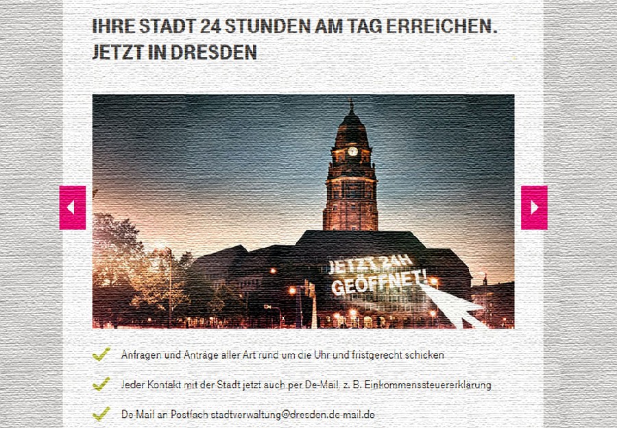 Die Stadtverwaltung und die Telekom rühren eifrig die Werbetrommel für das elektronische Rathaus via DE-Mail. Abb. (bearbeitet): BSF