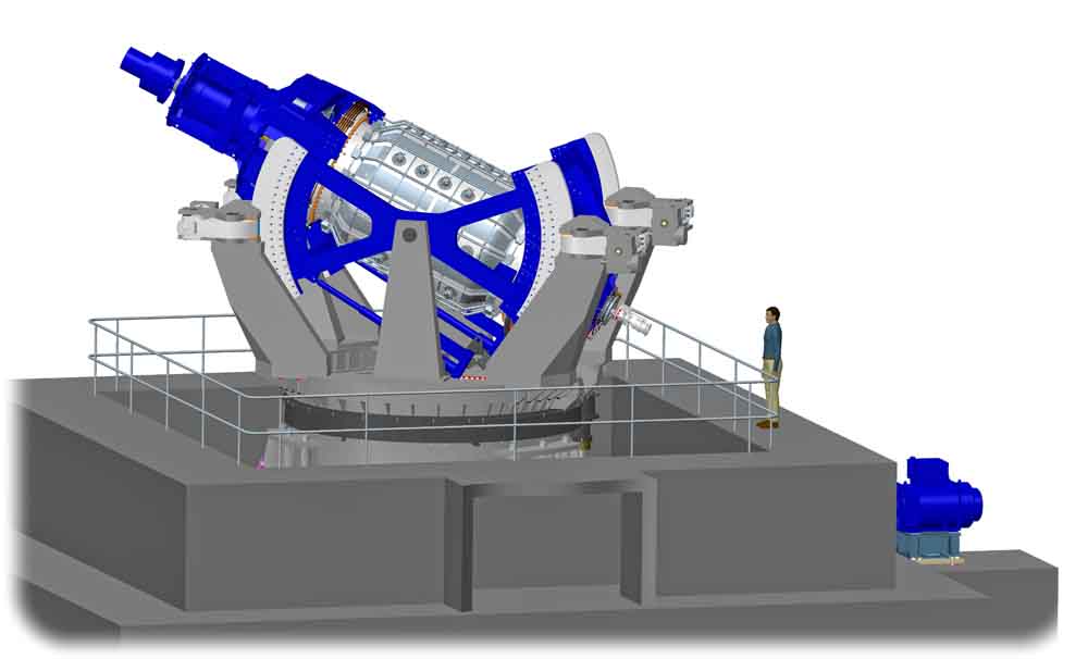 Die Visualisierung zeigt ein 3D-Modell der DRESDYN-Anlage. isualisierung: SBS Bühnentechnik GmbH