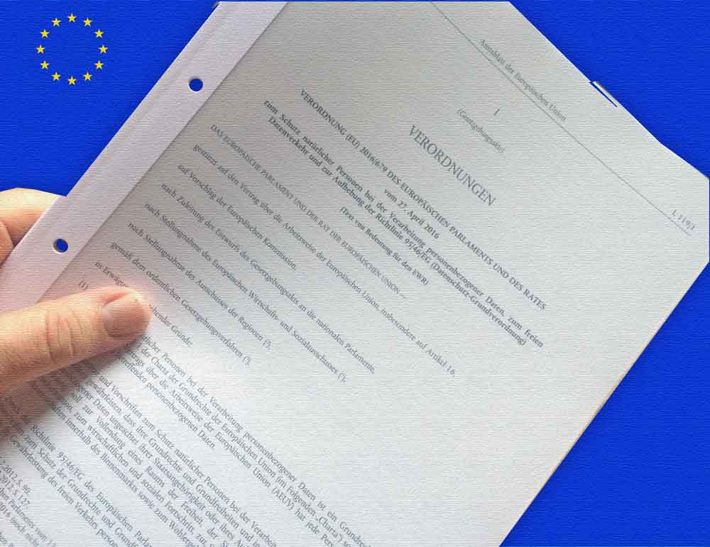 Tritt am 25. Mai 2018 auch in deutschland in Kraft: die neue Datenschutz-grundverordnung der EU. Fotos: hw, EU, Montage: Heiko Weckbrodt