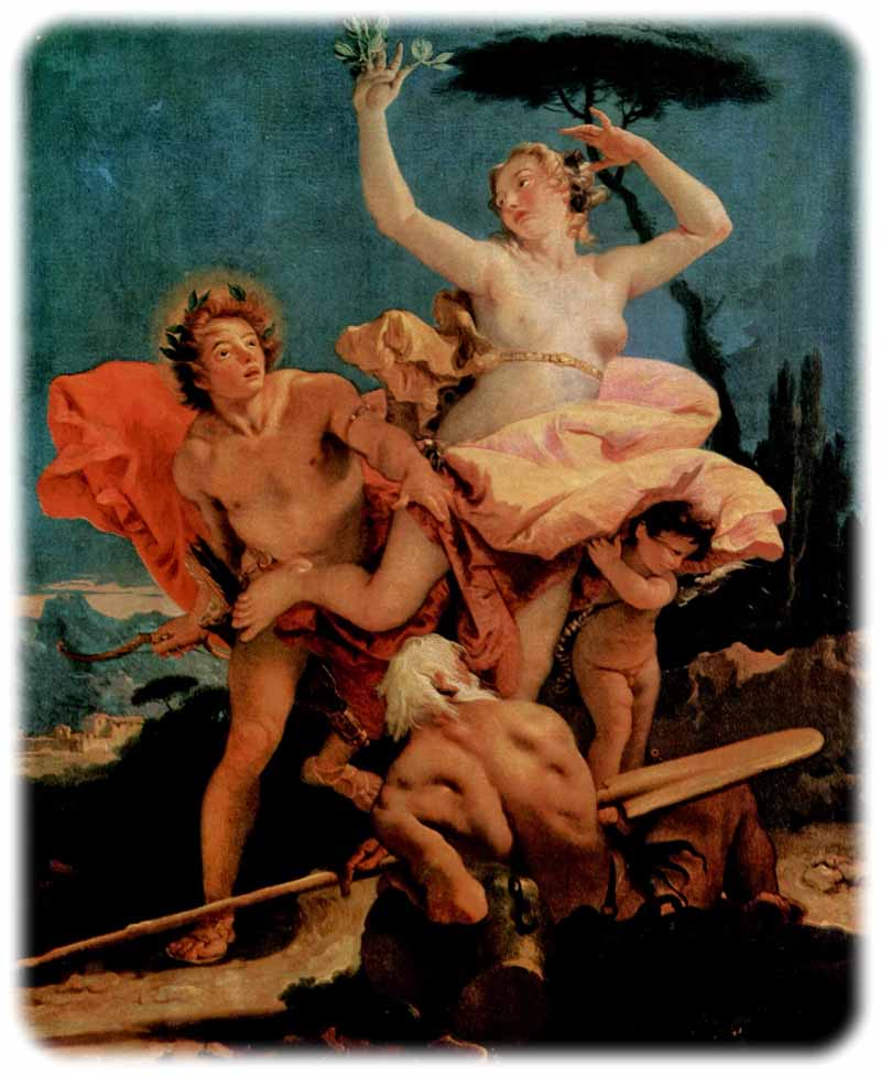 Ápollon stellt Daphne nach - hier verarbeitet vom Maler Giovanni Battista Tiepolo (1743/44). Wo früher Liebespfeile verschossen werden, kommen heute Mikrowellen zum Einsatz. Repro: The Yorck Project, Wikipedia, Lizenz: gemeinfrei