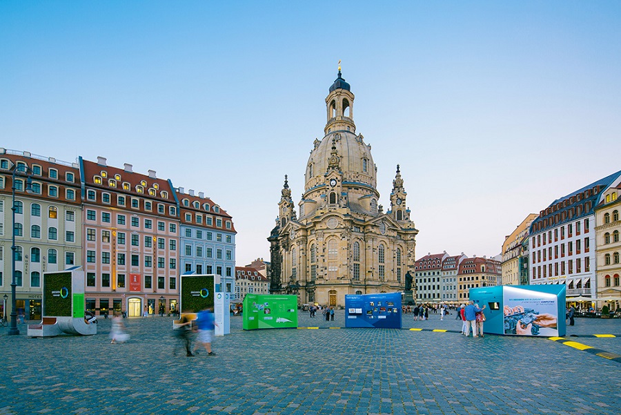 Die Wissenschaftsausstellung von Dresden-Concept war zunächst auf dem Neumarkt in Dresden zu sehen. Foto: Oliver Killig