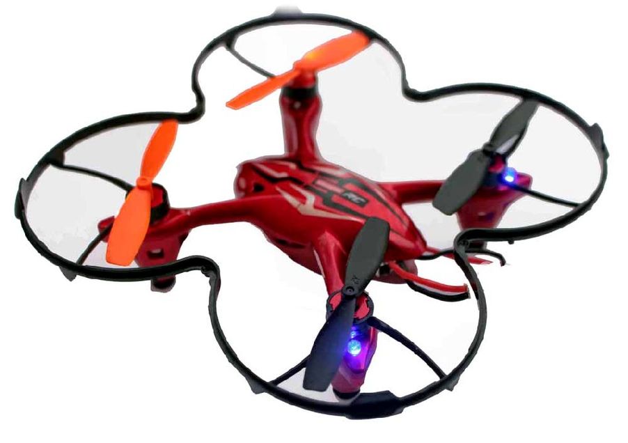 Der Quadcopter RC Video One hat, wie es der Name schon sagt, 4 Rotoren, eine Kamera an der Nase und blinkernde Farb-LEDs - ein Hingucker. Foto (bearbeitet): Heiko Weckbrodt