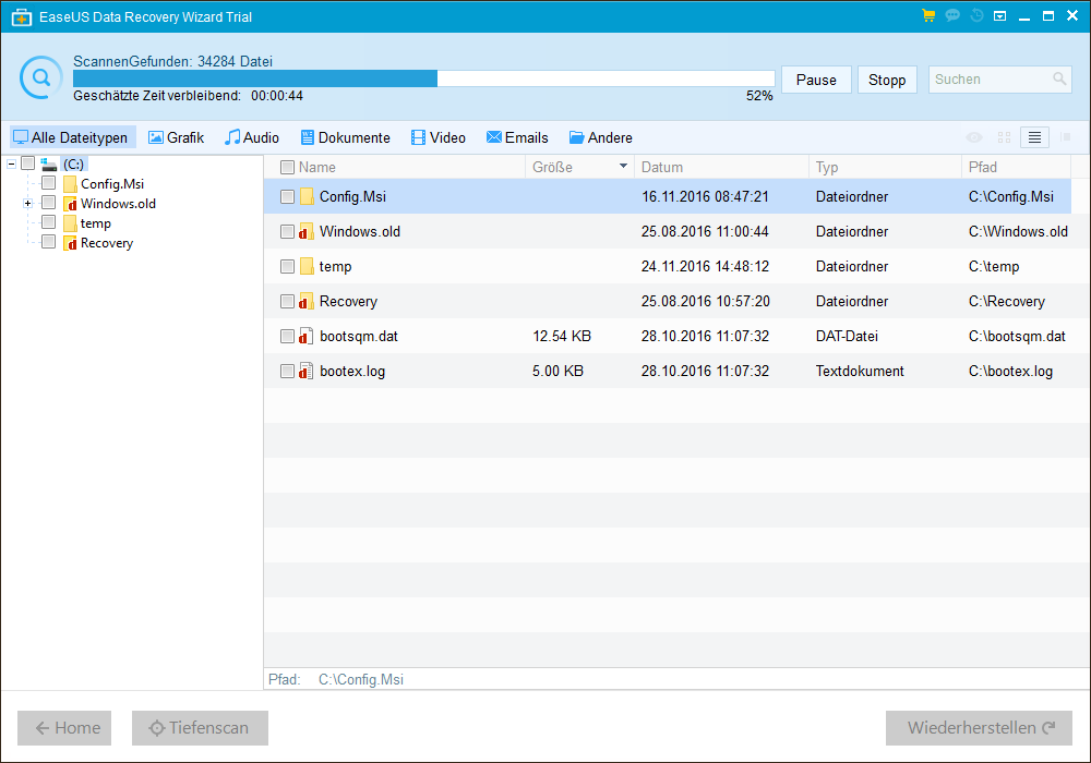 easeus-data-recovery-scanvorgang