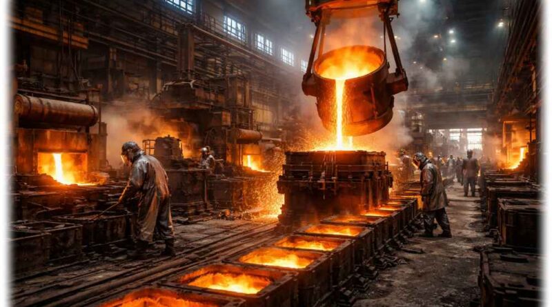 Eisengießerei. Visualisierung: KI ChatGPT, Prompt: Heiko Weckbrodt