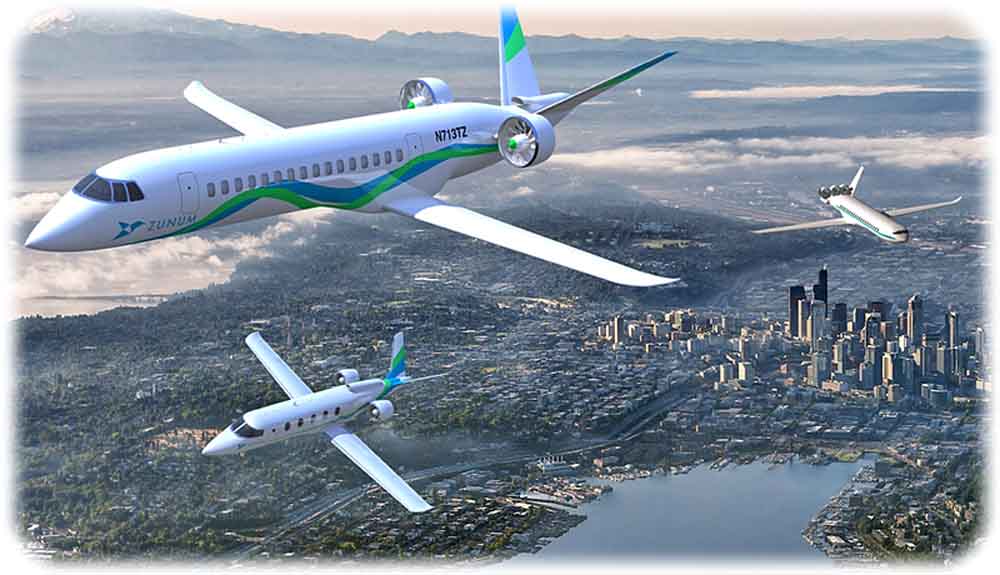 So stellt sich das US-Unternehmen Zunum seine künftige Modellpalette elektrischer Flugzeuge vor. Visualisierung: Zunum