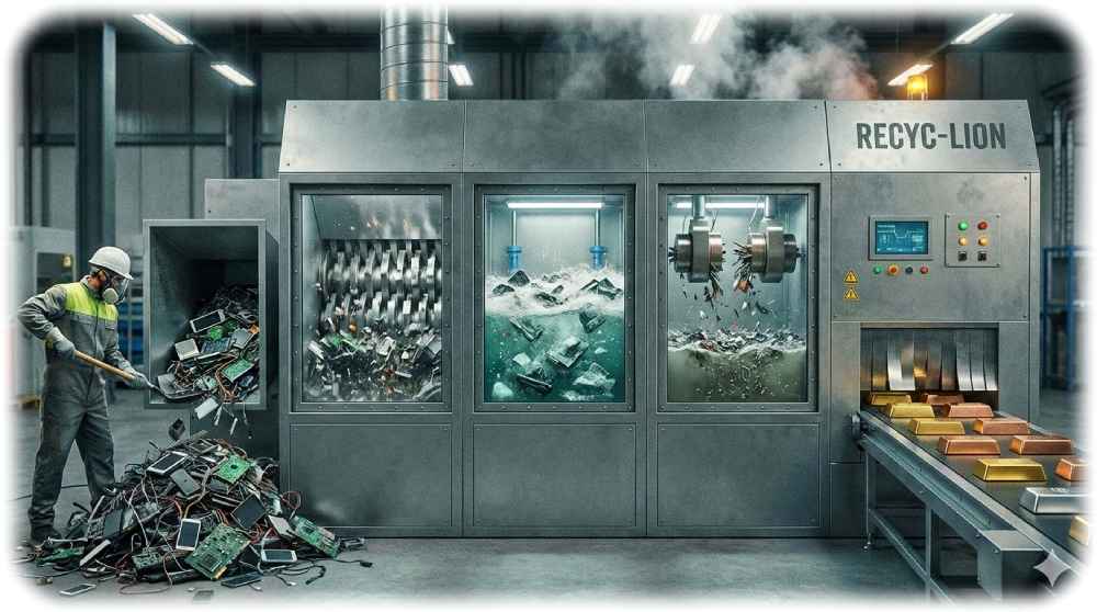 Das Freiberger Konzept sieht einen dreistufigen Recyclingprozess für Elektronikschrott vor. Visualisierung: KI Gemini, Prompt: Heiko Weckbrodt