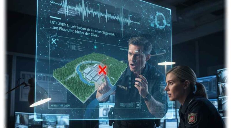 KI-gestützte Ton-Forensik soll Ermittlern helfen, selbst aus verrauschten oder verzerrten Telefonaten den Ort des Anrufers einzugrenzen. Visualisierung: KI Gemini, Prompt: Heiko Weckbrodt