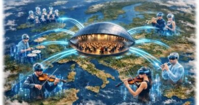 Die Dresdner Sinfoniker wollen Instrumentalmusiker und Chöre aus zwölf Ländern zu einer Echtzeit-"Europasinfonie" vernetzen. Visualisierung: KI ChatGPT, Prompt: Heiko Weckbrodt