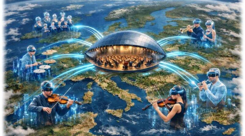 Die Dresdner Sinfoniker wollen Instrumentalmusiker und Chöre aus zwölf Ländern zu einer Echtzeit-"Europasinfonie" vernetzen. Visualisierung: KI ChatGPT, Prompt: Heiko Weckbrodt