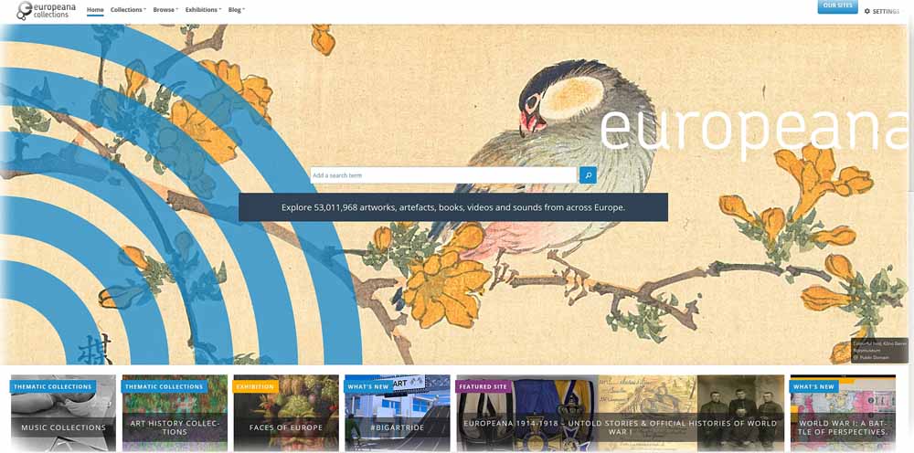 Startseite der digitalen Kunstsammlung „Europeana“. Abb.: Bildschirmfoto von europeana.eu