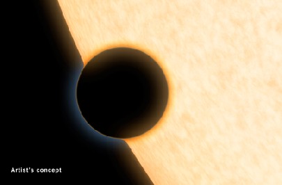 Die Forscher nutzten für ihren extraterrestrischen Wettebericht die Gelegenheit, als sich der ferne Planet vor seine Sonne schob. Künstlerische Visualiierung: NASA/JPL-Caltech 