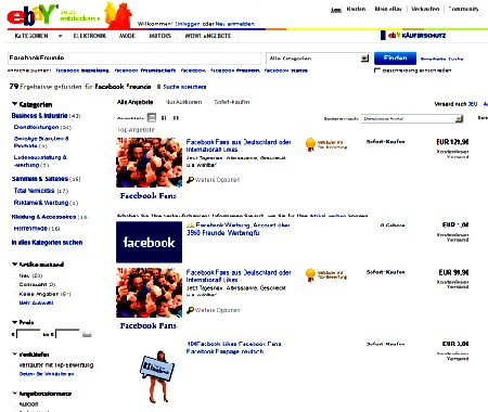 Der Screenshot zeigt: Fans sind bei eBay rund um die Uhr zu haben, die Anbieter versprechen Auftragserfüllung binnen zwei Tagen nach dem Geldeingang. Abb.: BSF