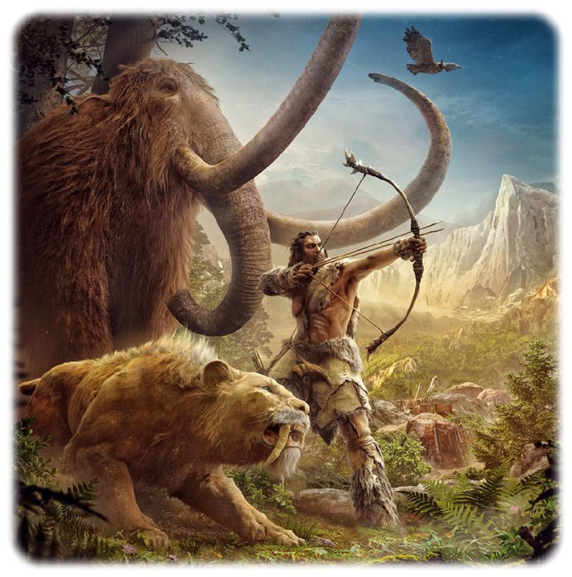 Wer als Urzeit-Mensch richtig den Dreh raus hat, zähmt sich einen Säbelzahntiger oder ein Mammut. Visualisierung: Ubisoft