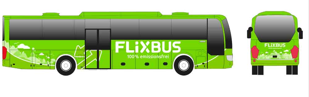 Flixbus will ab April Elektrobusse auf Fernstrecken testen. Abb.: Flixbus