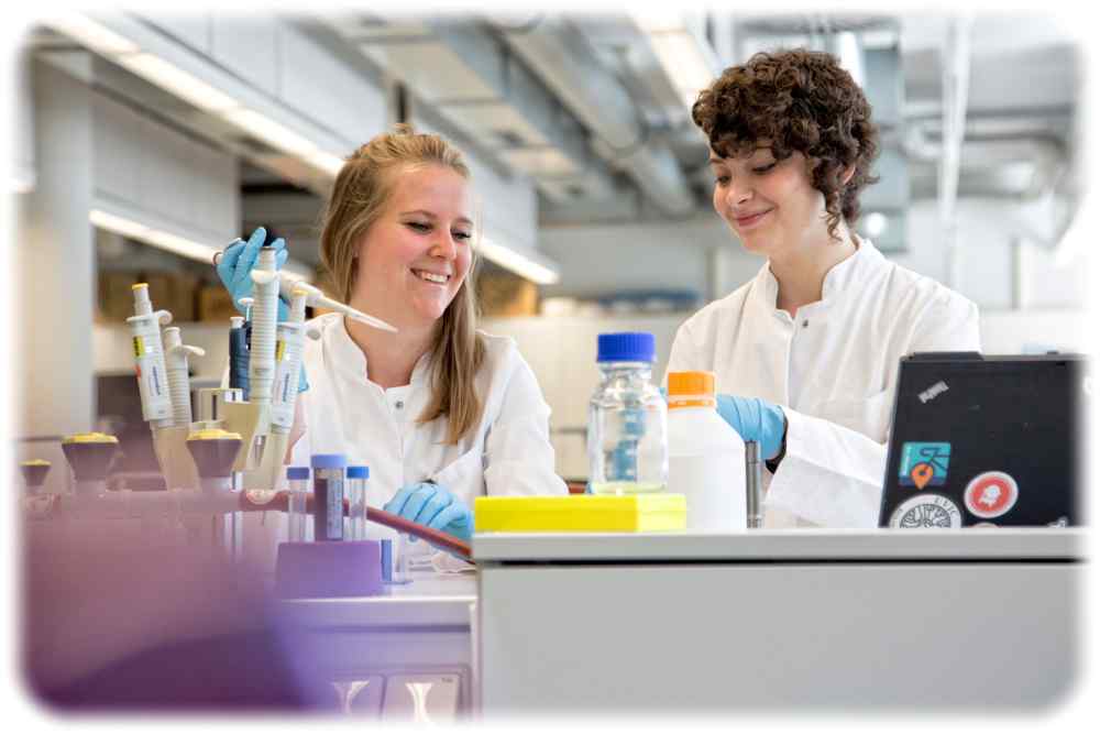 Freuen sich über die Arbeit an der Nebenniere: Zwei junge Frauen pipettieren in einem Labor der Dresdner Hochschulmedizin. Foto: TUD