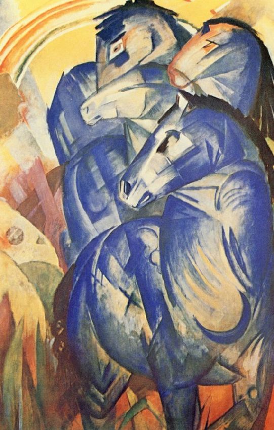 Franz Marcs Meisterwerk "Der Turm der Blauen Pferde", 1913, 2 mal 1,3 Meter (Original verschollen), Repro: York-Projekt, Lizenz: gemeinfrei