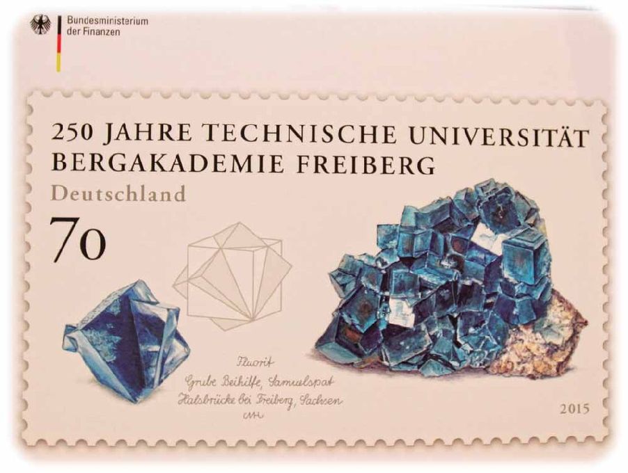 Die Sonderbriefmarke für die 250 Jahre alte Bergakademie. Foto: TU Bergakademie Freiberg