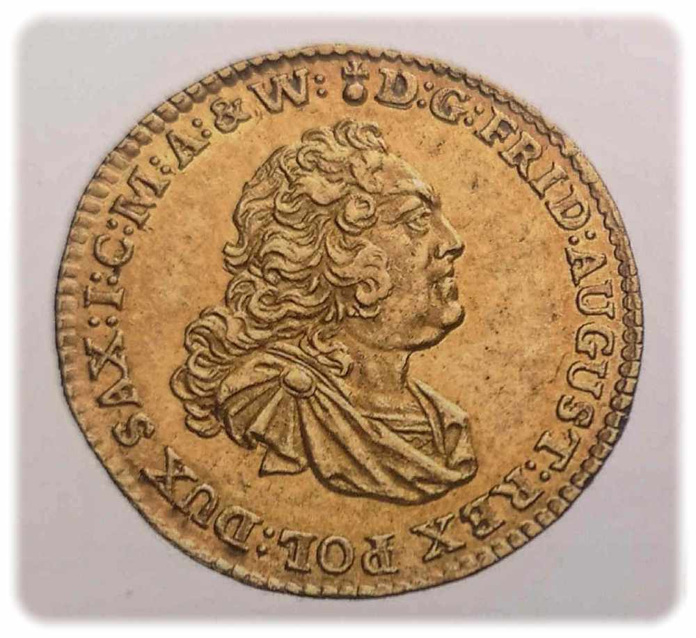 Golddukat mit einem Bildnis von Kurfürst Friedrich August II. aus dem Jahr 1756. Quelle: Deutsche Bundesbank, Repro (hw) aus: „Sachsens Silber, Gold und Geld“ 