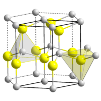 Galliumnitrid ist ein Halbleiter als Galliumatomen (grau) und Stickstoff (gelb). Abb.: Solid State/ Wikipedia
