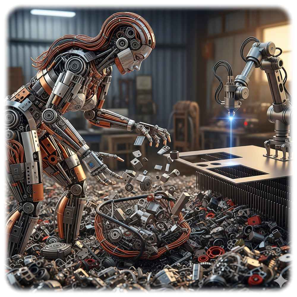 Dresdner Forscher wollen Altautos und anderem Schrott ein zweites Leben spendieren - ganz ohne energiehungrige Schmelzöfen. Visualisierung: KI Gemini, Prompt: Heiko Weckbrodt